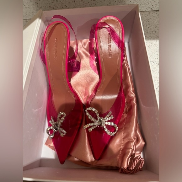 Amina Muaddi Glass PVC Slingback in Pink Crystal✨SZ 39.5 new with box Lotus Pink - Picture 11 of 12